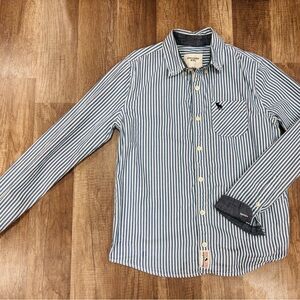 Abercrombie Kids Boys Navy Striped Button Down Shirt polo collar